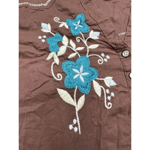 Panhandle Slim Women's Brown/Teal Embroidered Floral‎ Shirt Size XL - Picture 5 of 8